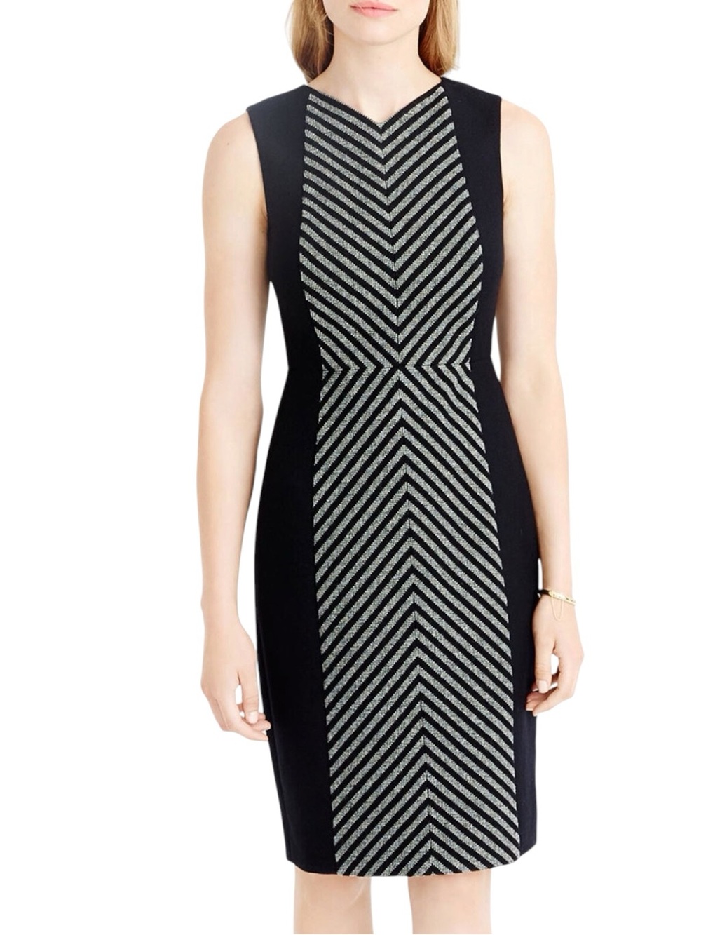 NWT J Crew Wool Black/GreyTweed Front Panel Sleeveless Sheath Dress (6P)